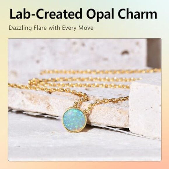 Gold Plated Opal Pendant Necklace Elegant Vintage Handmade Chain - Picture 5 of 8